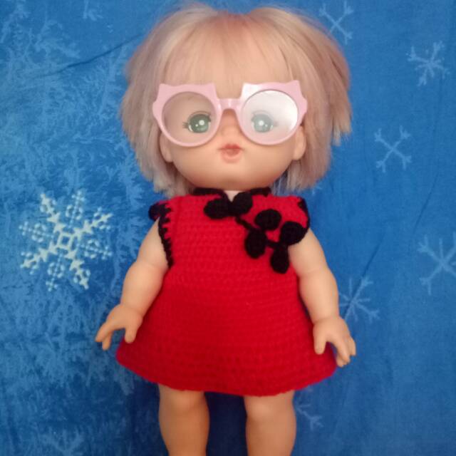 Dress rajut cheongsam buat boneka mellchan