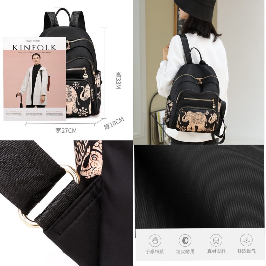 TAS RANSEL WANITA 4 RESLETING CHIBAO ANTI AIR MOTIF GAJAH HITAM IMPORT BACKPACK REGENCY TA461B5 FASHION KOREA REMAJA KEKINIAN PREMIUM BATAM GENDONG PUNGGUNG MURAH
