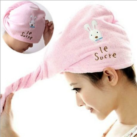 Magic Towel BUNNY Hair Wrap Handuk Keramas Kepala Microfiber Creambath Pengering Rambut Motif Kelinci