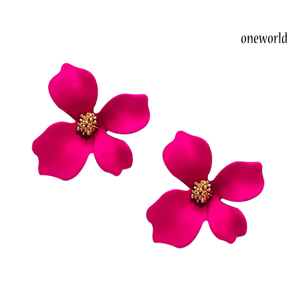OW@ Fashion Girls Flower Ear Studs Women All-match Date Party Travel Earrings Gift-Rose Red
