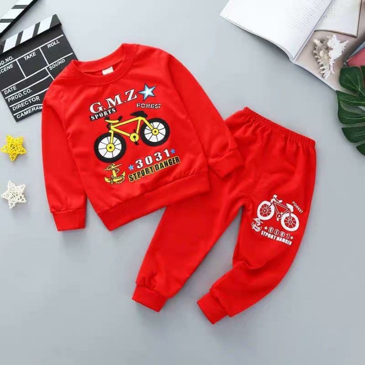 baju anak setelan anak laki laki 1-5 tahun sweater joger anak motif sepeda