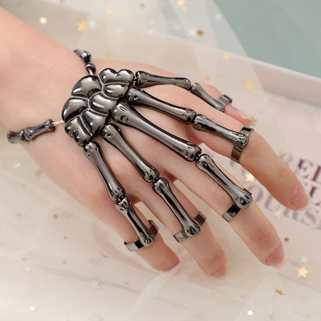 Hu Hu Hu Hu Hu Alat Bantu Pasang Kacamata♡ Gelang Tangan Elastis Bahan Alloy Motif Tengkorak Gaya Gothic Untuk Halloween