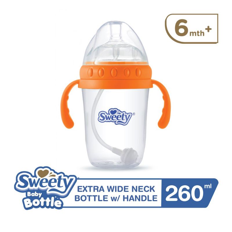 sweety baby bottle WIDE NECK w/handle ORANGE tritan