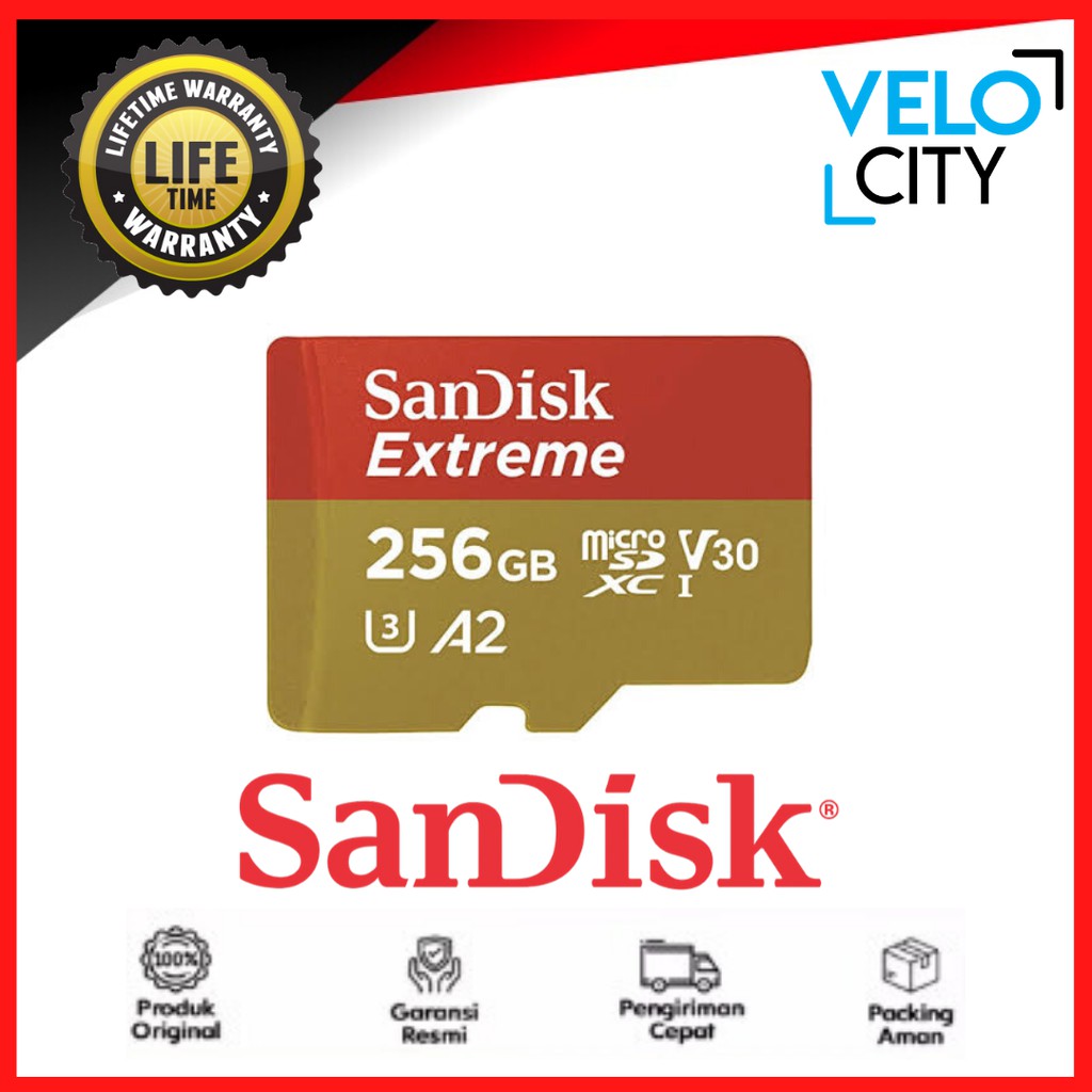 Memory Card Micro sd 256Gb Sandisk Class 10 160Mbps Extreme Original Garansi Seumur Hidup