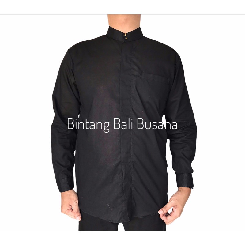 Baju Kemeja Semi Safari Bali Warna Hitam Bahan Katun Adem Dan Nyaman