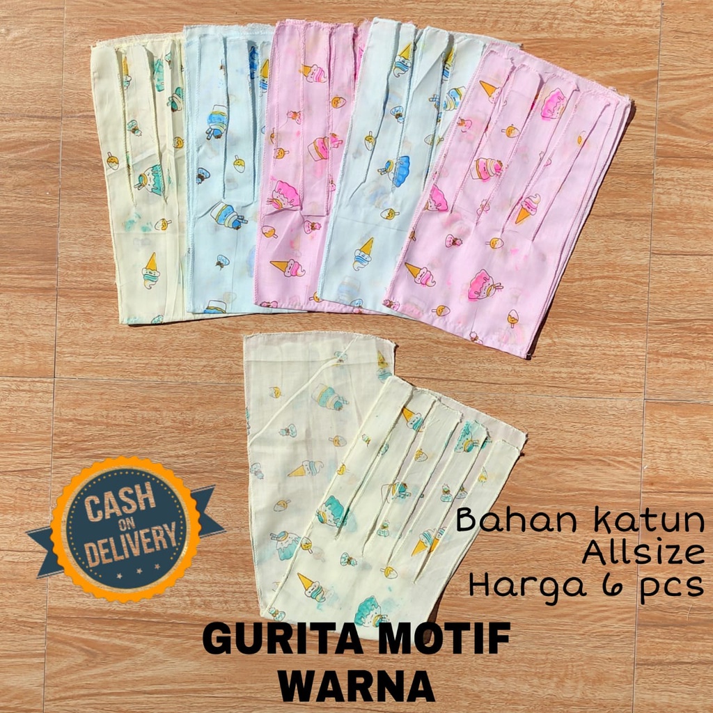 1/2 LUSIN (6 pcs) Gurita bayi tali Motif Warna perlengkapan bayi lahir