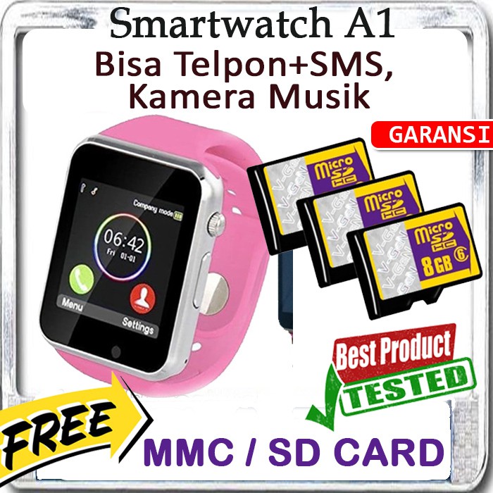 Jam HP Smartwatch Bluetooth A1 PINK FREE SD Card MMC VGen Original Lifetime