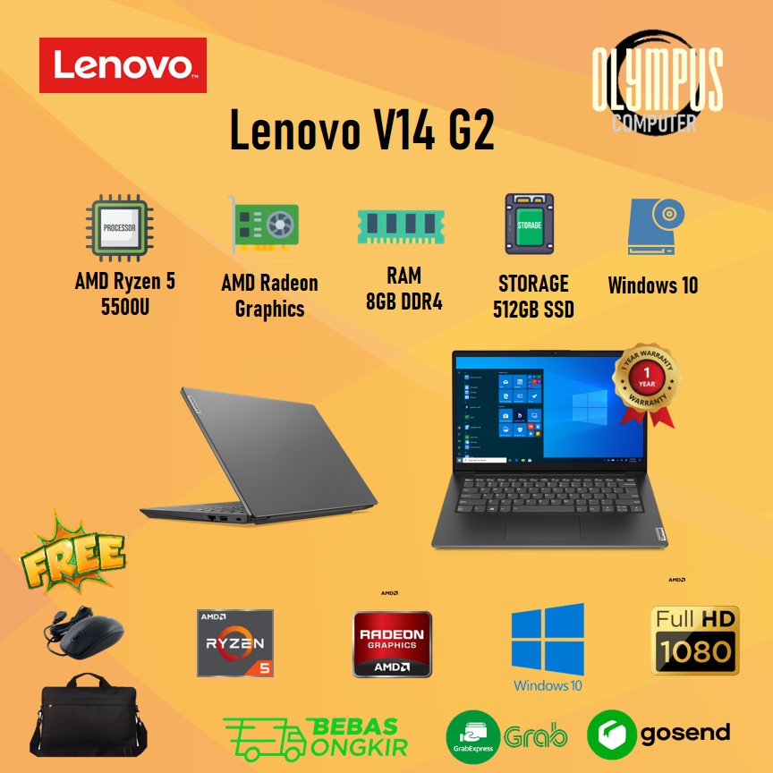 Laptop Lenovo V14 G2 Ryzen 5 5500U 8GB 512SSD W10+OHS 14"Inch