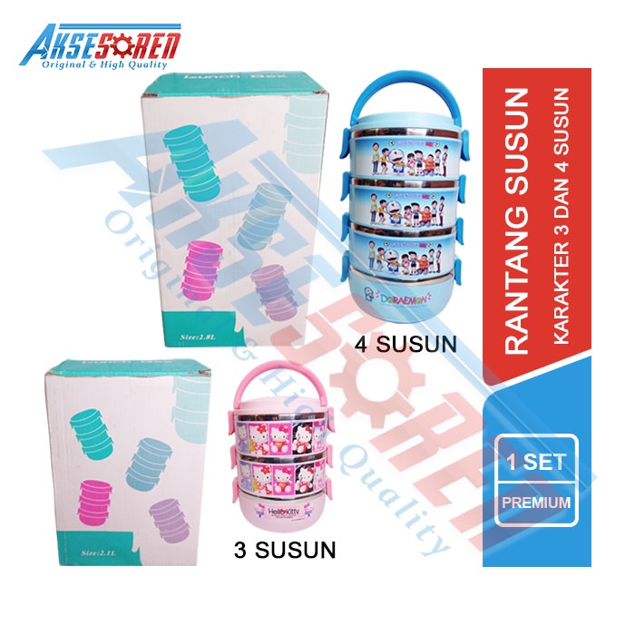 Rantang Susun 1 Set Karakter / Tempat Nasi Sayur Motif Lucu Unik / Rantang Stainless Steel / Lunch B