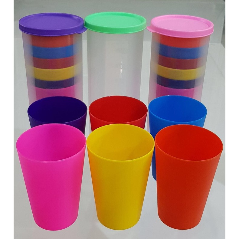 Jual Murah Gelas Plastik Set Warna Warni Isi 6 Gelas Ada Tempatnya Shopee Indonesia 0698