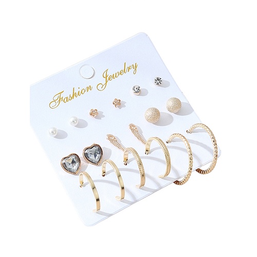 LRC Anting Set Fashion Color Mixing Diamond Heart Geometric Y65249