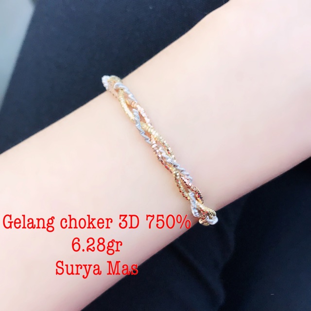 Gelang choker 3D emas 750%