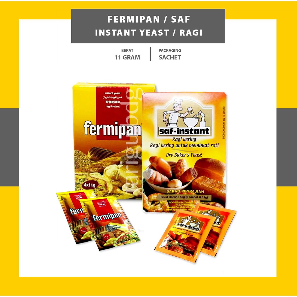 RAGI FERMIPAN SAF 11GR - INSTANT YEAST - PENGEMBANG ROTI - RAGI INSTAN HALAL - RAGI DONAT RAGI ROTI