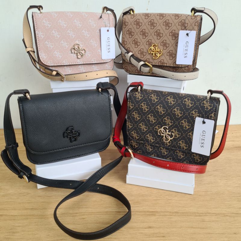 tas noelle crossbody bag selempang wanita perempuan kecil flap bag gs logo coffee beige pink brown black black hardware remaja kuliah gb