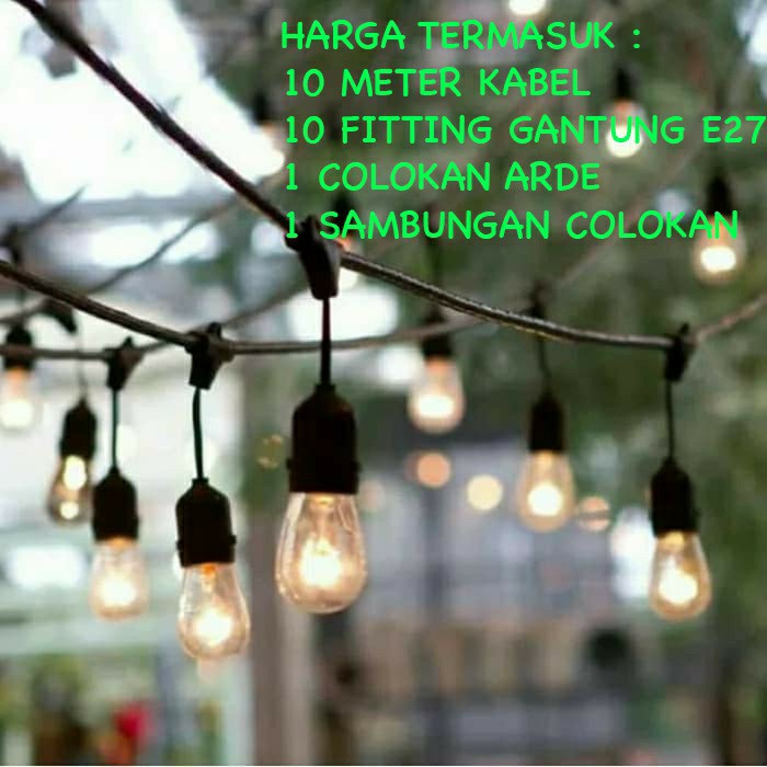 FITING LAMPU CAFE GANTUNG E27 KABEL 10 METER 10 FITTING OUTDOOR