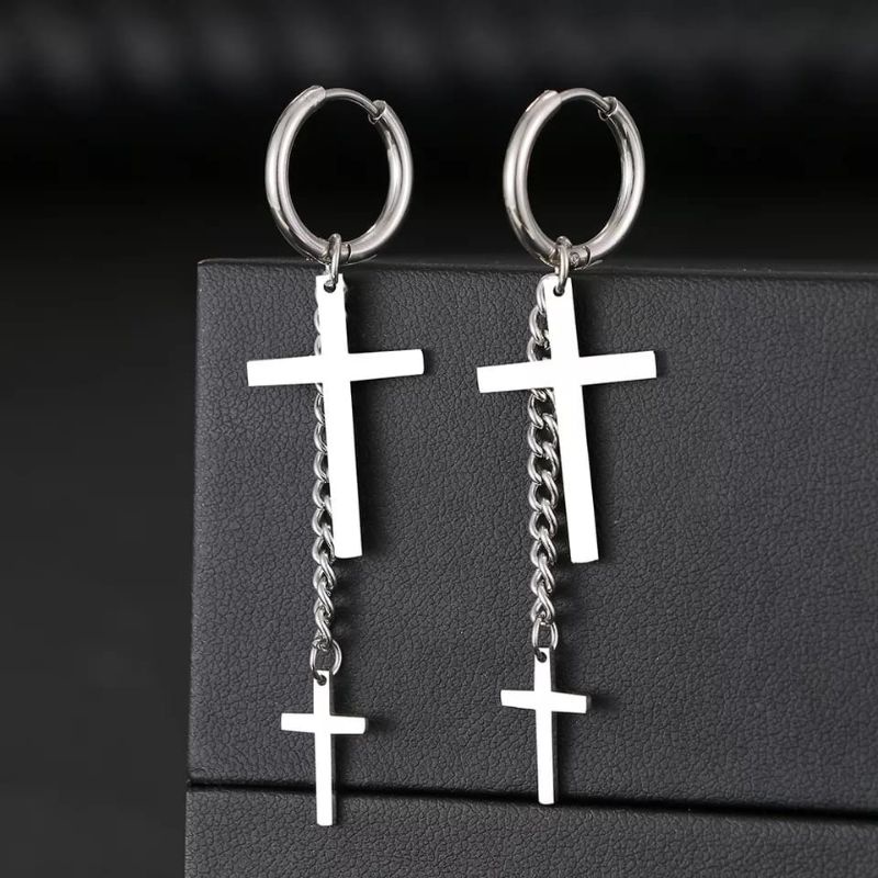 Anting Salib Panjang Titanium Cowok Cewek Harga Per Pcs