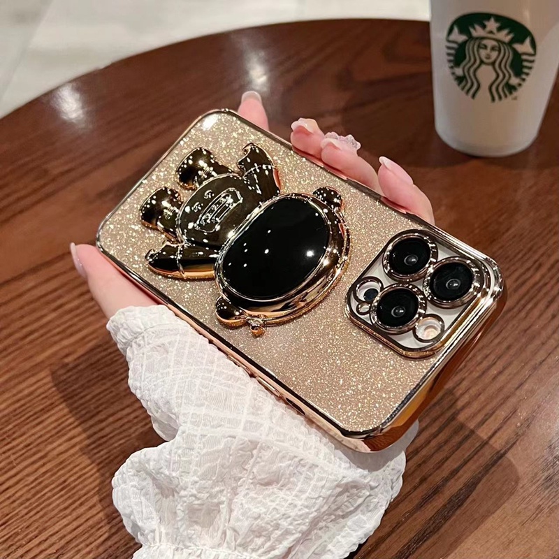 Case Stand Electroplating Glitter Astronot Dengan Lensa Film Anti Gores Untuk iPhone 14 Plus 14 Pro max 13 Pro max 12 Pro max 11 Pro max