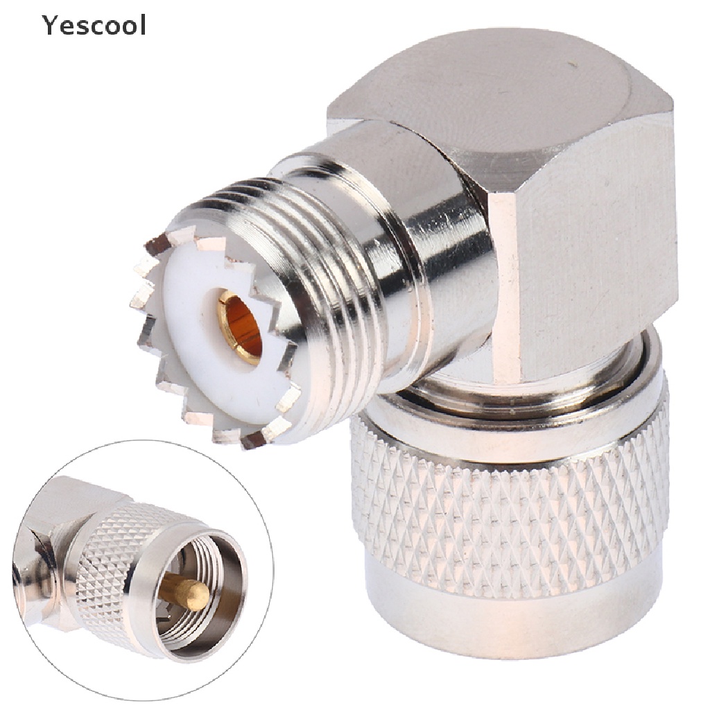 Yescool Adapter Konektor UHF Male PL-259 PL259 Ke UHF Female SO-239 SO239 Sudut 90 RF