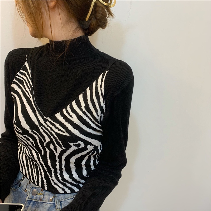 Rajut Kamisol Korean Style Zebra Knit Tank Top Bra Crop Top