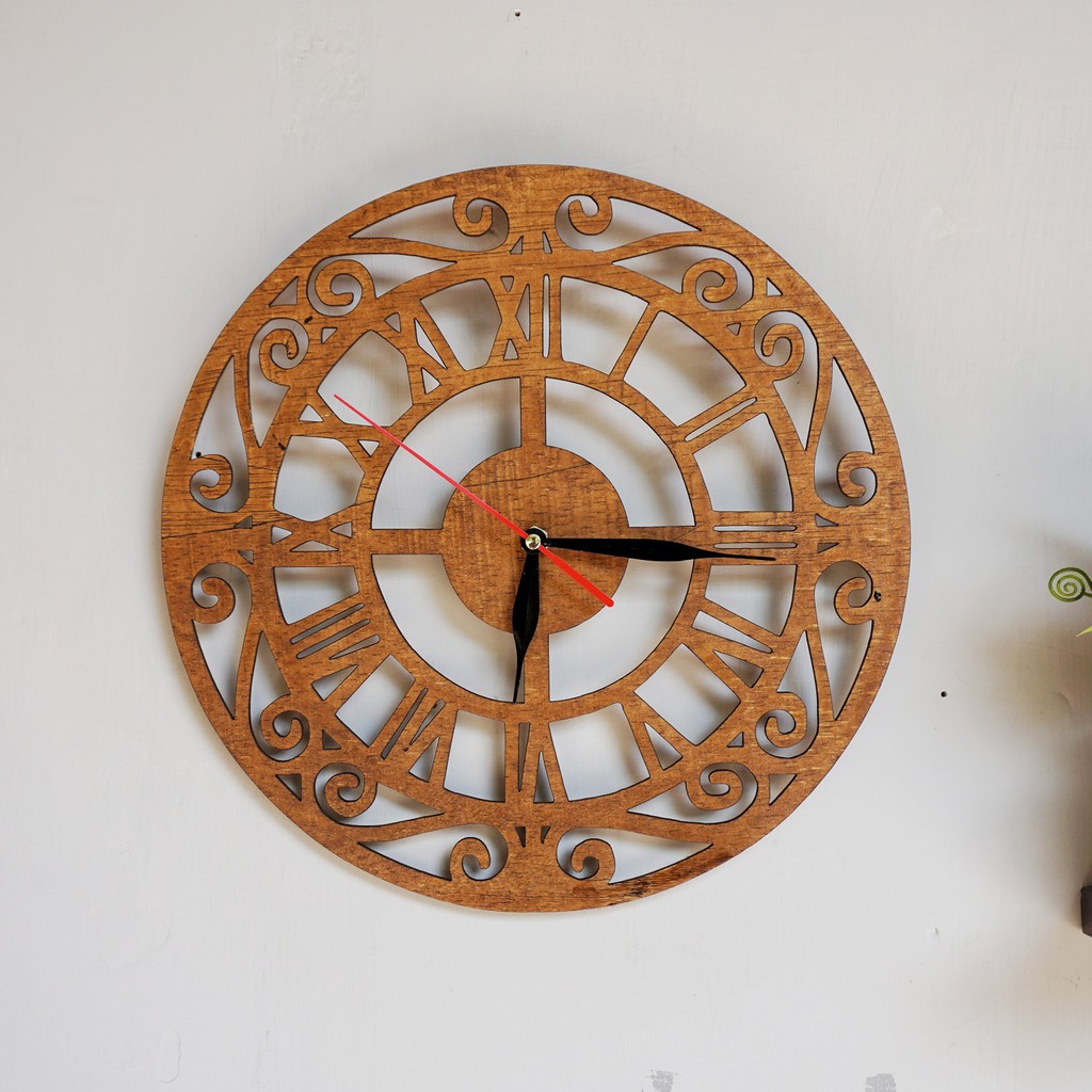 Jam dinding ukir unik kayu-model 2 kayu