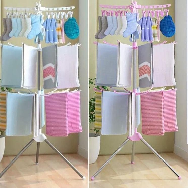 ➫ Jemuran baju bayi gantungan berdiri 3 susun baju bayi gantungan baju 3 susun menara jemuran handuk