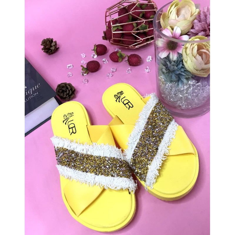 Sandal Slop Silang Gliter BEST SELLER Import LCR 2058-2L-Kuning