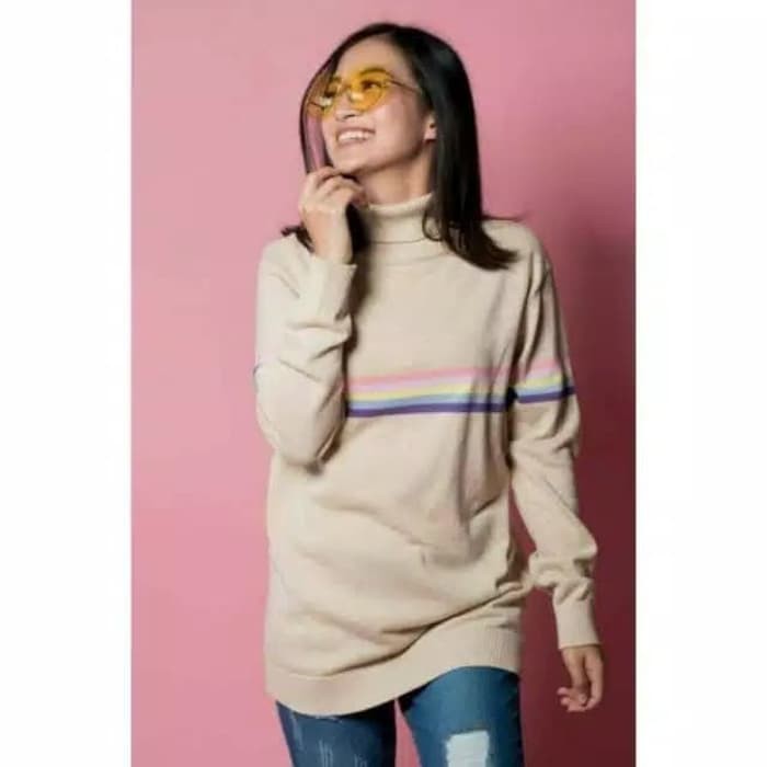 ATASAN RAJUT WANITA KERAH TINGGI /SWEATER RAJUT WANITA TURTLENCK RAINBOW PREMIUM