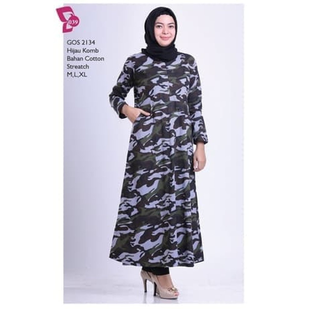 TERLARIS baju Dress Gamis Loreng Army Wanita ORIGINAL Reu - Baju Muslim Wanita murah muslimah