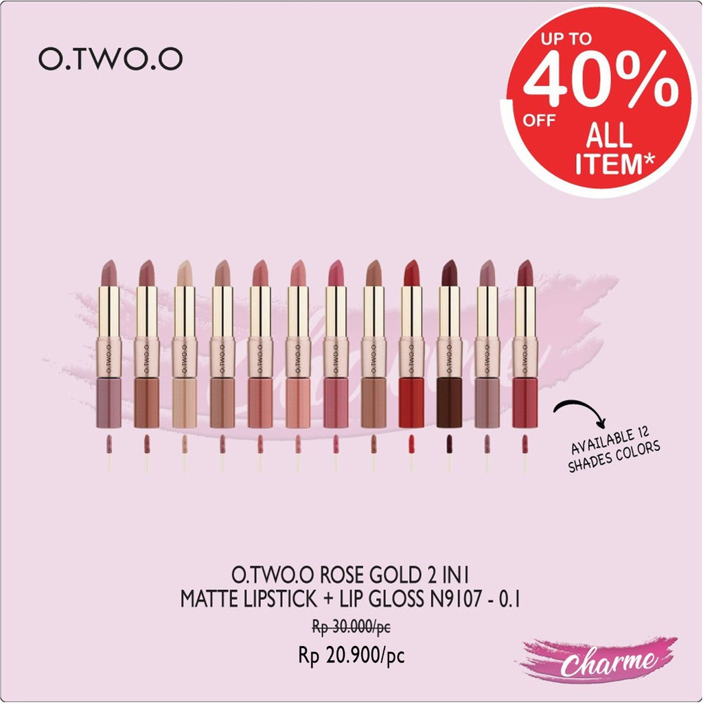 (READY &amp; ORI) O.Two.O OTWOO Rose Gold 2 in 1 Matte Liquid Lipstick Lip Cream O TWO O 9107