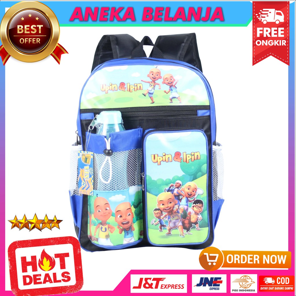 Tas Ransel Import Fashion Anak Cowok Upin Ipin Warna Biru Lucu Imut Tas Ransel Premium Anak Cewek TK SD SMP Bagus Keren Free Raincover Multifungsi Backpack Anak Cewe Hangout TPQ TPA Temurah Terlaris Berkualitas