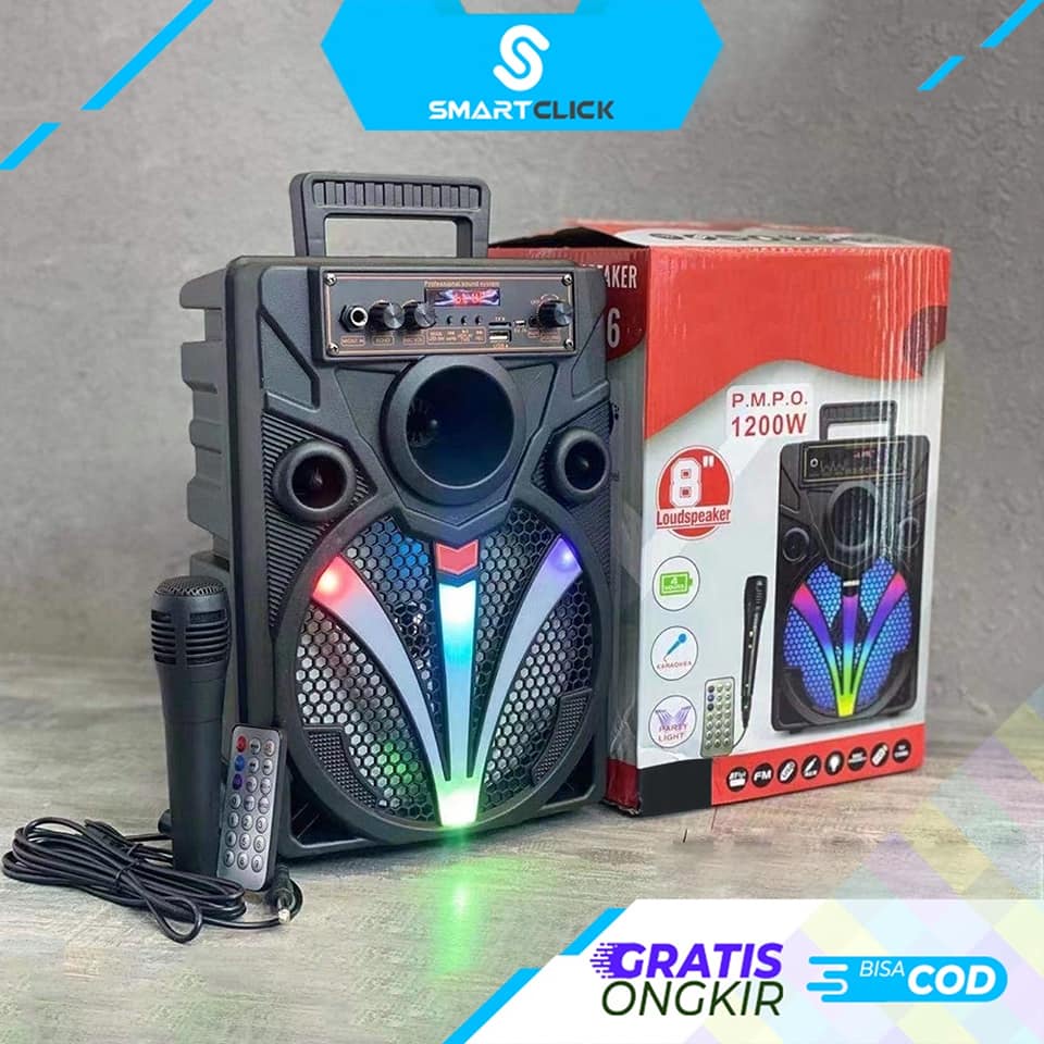 Speaker Bluetooth KMS QS-7806 LED 8 inc+remote mic kabel karaoke