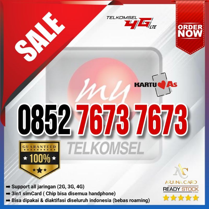 Nomor Cantik As 7673 7673 Telkomsel 4G ABCD ABCD