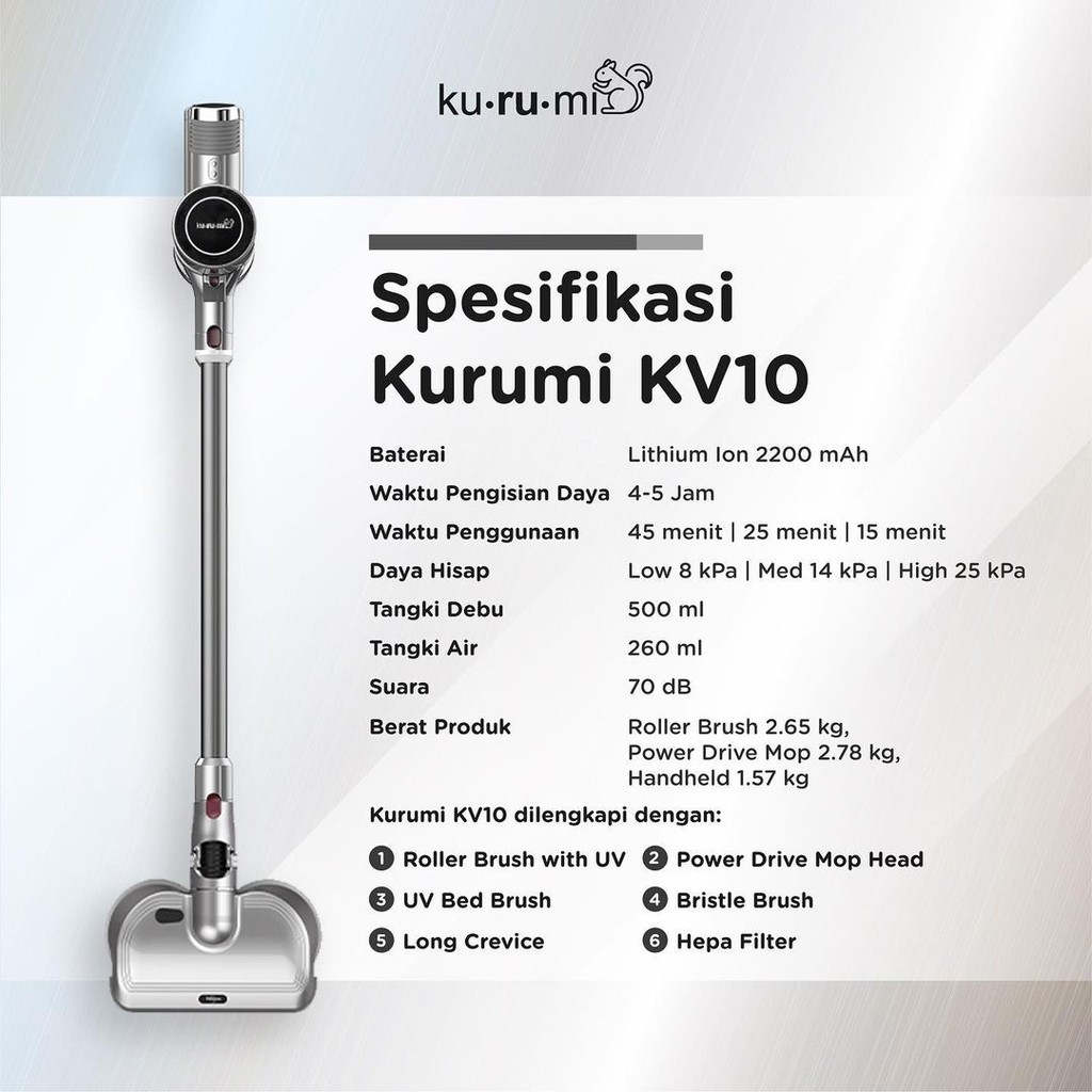 Kurumi KV 10 Powerful Cordless Stick Vacuum Cleaner with Power Drive Mop Head