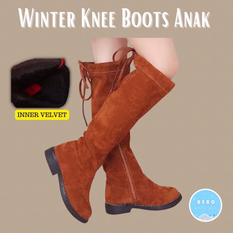 Winter Knee Boots Anak bahan Suede  Boots selutut anak musim dingin