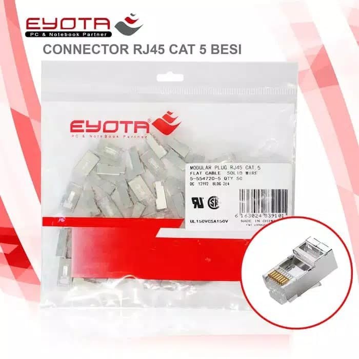 KONEKTOR RJ45 CAT 5 EYOTA / JACK RJ 45 LAN CAT5 BESI / METAL 50 PCS