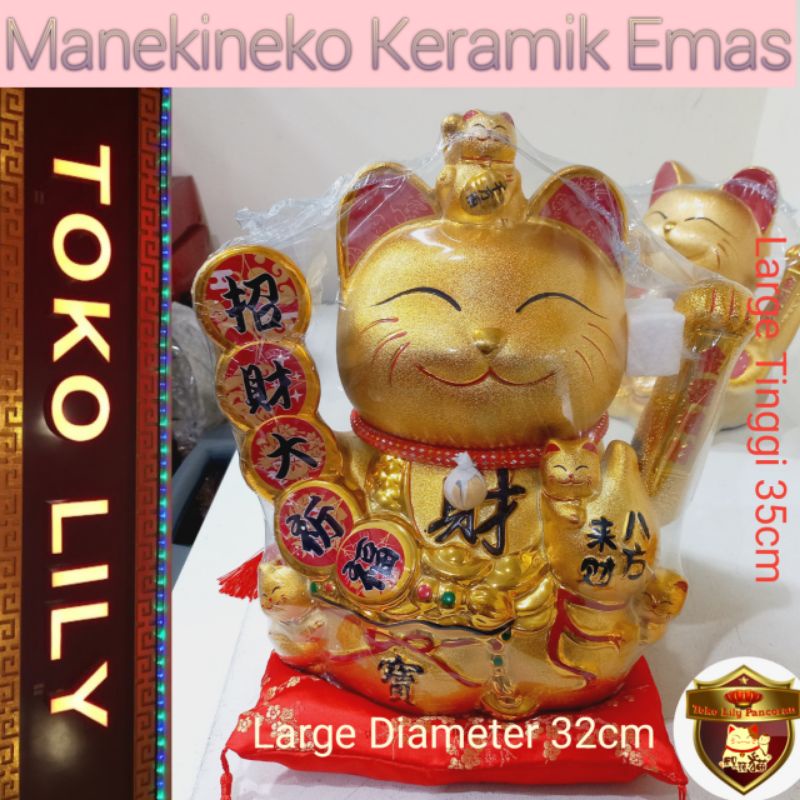 Maneki Neko Kucing Hoki Keramik Emas