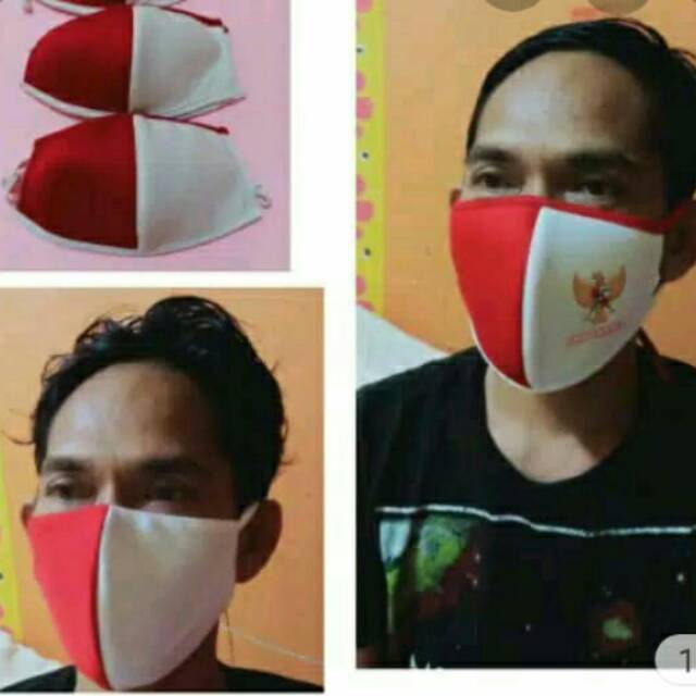 Custom logo nama masker merah putih 3ply busa uk. besar tali karet bebas desain