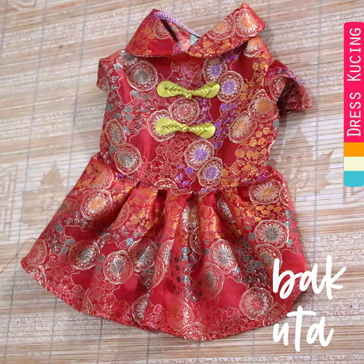 Dress Chongsam Gong Xie Fat Cai Untuk kucing / Anjing / Kelinci / Musang / Baju Hewan size XS-XL