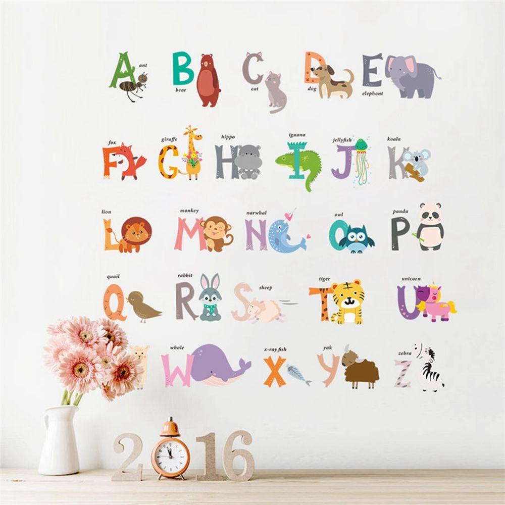 [Elegan] Poster Edukasi Dini Puzzle Alfabet Kamar Tidur Dinding Decal Hewan Liar Untuk Kamar Anak 26huruf