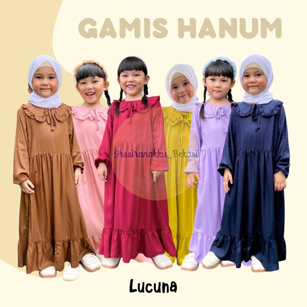 Gamis Rayon Anak Hanum Lucuna Mix Warna  Size 2-10 Thn