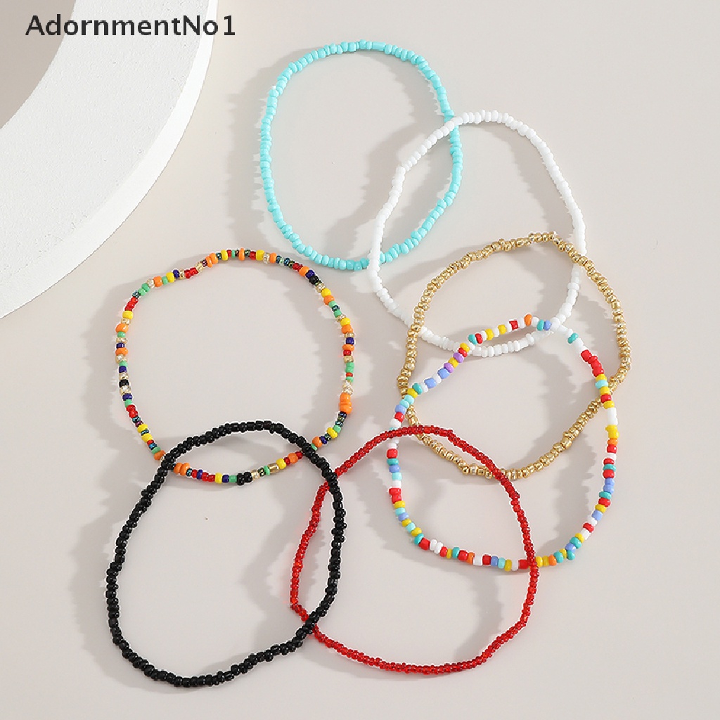 (AdornmentNo1) 7pcs / set Gelang Kaki Wanita Manik Warna Warni Handmade Adjustable