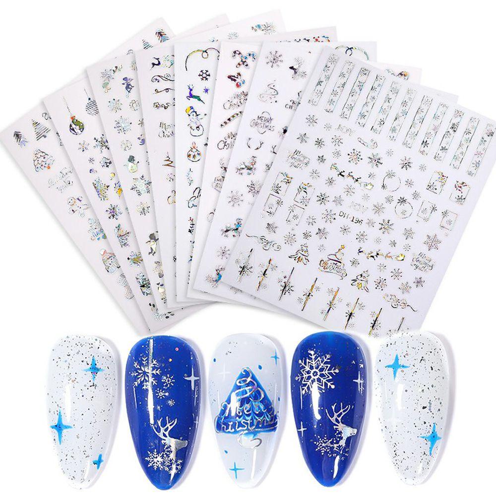 Solighter Nail Art Stiker Natal Perak Hologram Manicure Decor