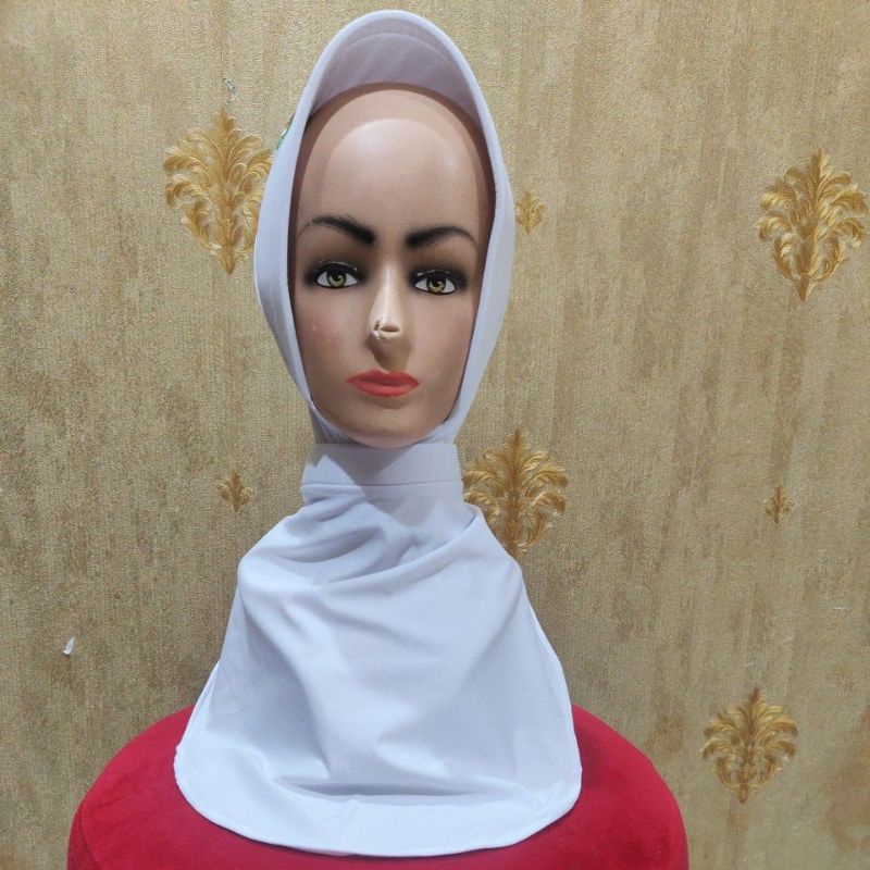 jilbab stikes putih garis satu tali/kancing/prepet