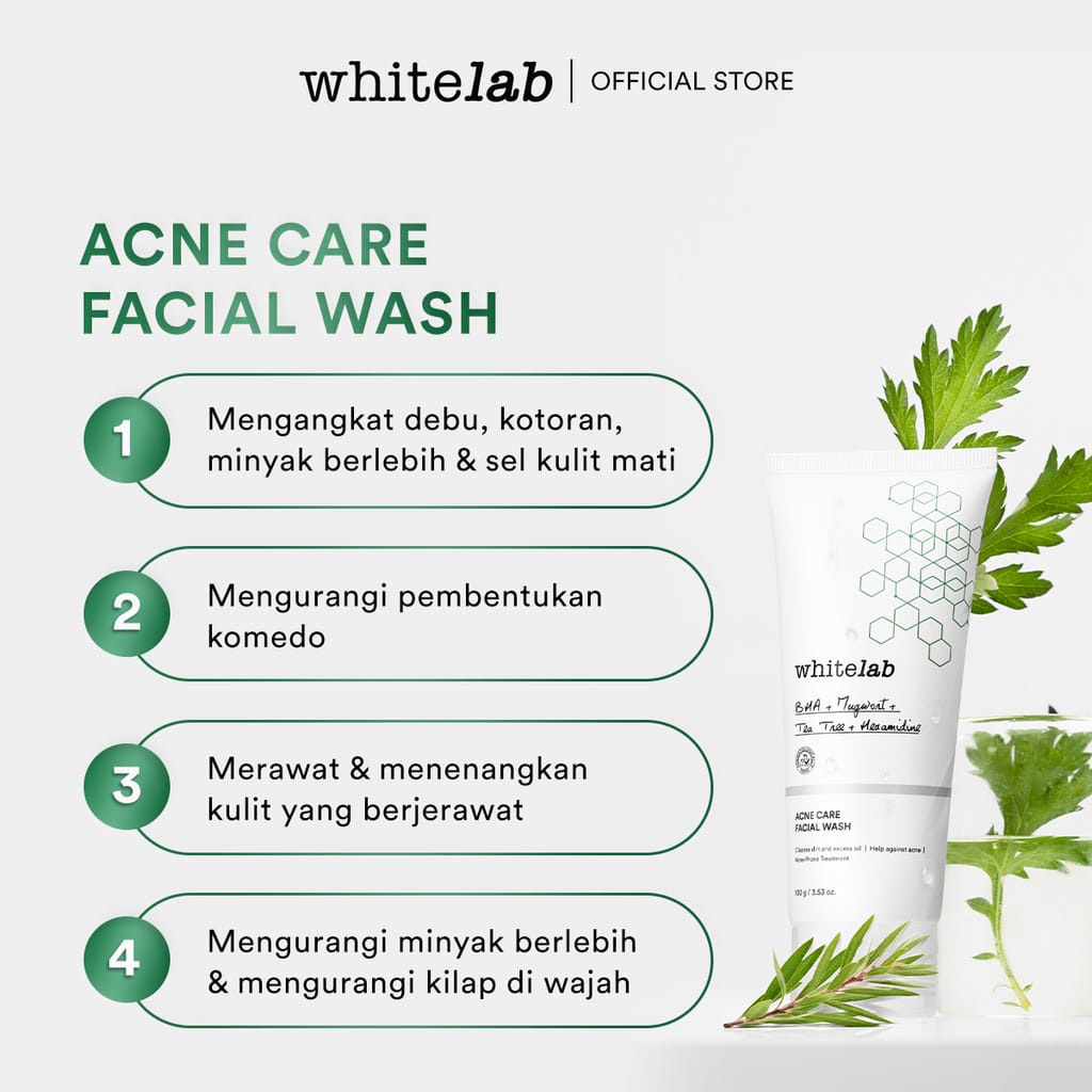 Whitelab Acne Care Facial Wash 100ml - Sabun Cuci Muka Untuk Kulit Jerawat Kontrol Minyak Berlebih Anti Bakter