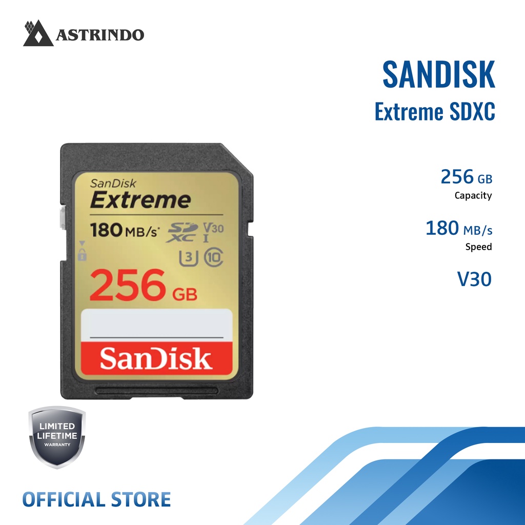 Sandisk Extreme SDXC, SDXVV 256GB Memory Card- (SDSDXVV-256G-GNCIN)