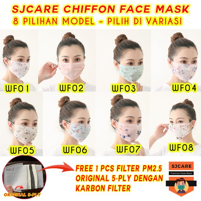 Masker Kain Chiffon Fashion Face Mask Breathable - BONUS FILTER PM 2.5