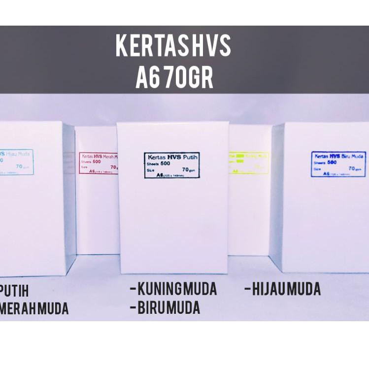 

aq 8F8 Kertas HVS A6 70 Gr Warna Putih / Merah muda / Hijau muda /Biru muda/Kuning Harga 1 Rim / Cet