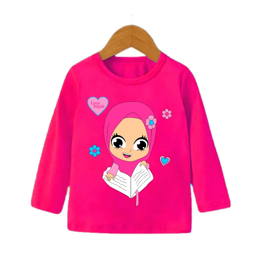 kaos anak perempuan lengan panjang muslimah gambar Hijab sablon real picture kode 002 pjg