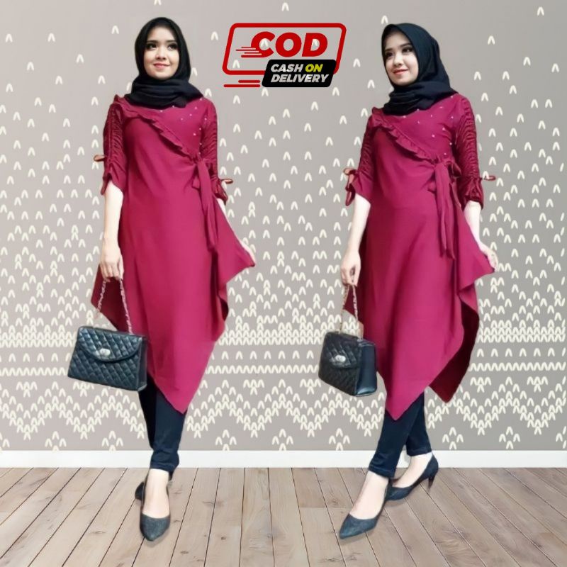 Tunik Wanita Terbaru 2022 Kekinian Remaja Muslim Dewasa Import Jumbo Lengan Panjang Original Bahan W