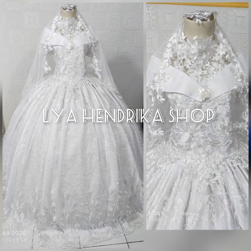 Gaun pengantin/ballgown putih+veil